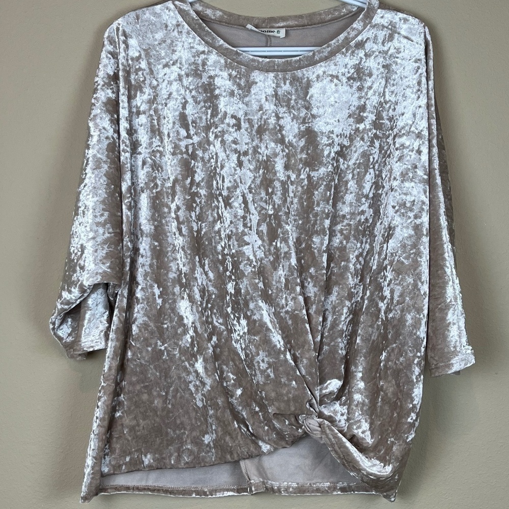 ee:some Peuter Crushed Velvet Twist Knot Short Sleeve Blouse; Size S; EUC
